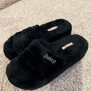 Juicy Couture World Faux Fur Platform Slipper In Black